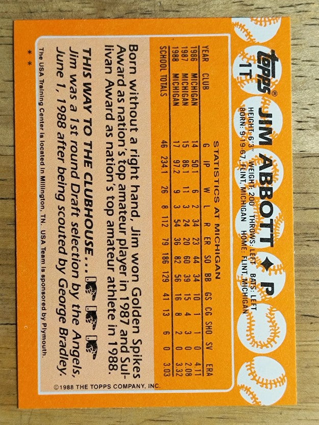 1988 Topps Traded #1T Jim Abbott OLY XRC