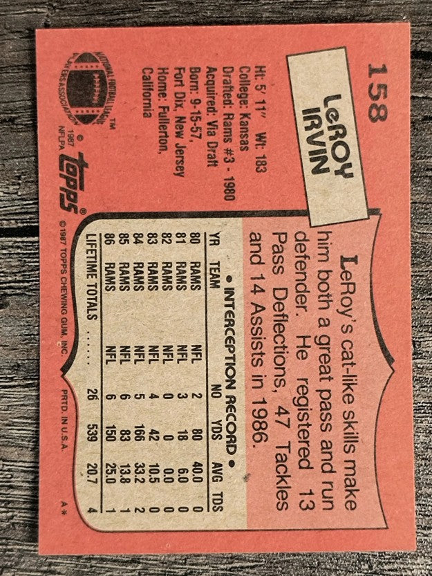 1987 Topps #158 LeRoy Irvin
