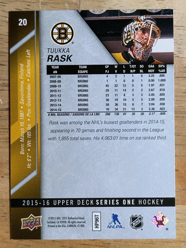 2015-16 Upper Deck #20 Tuukka Rask