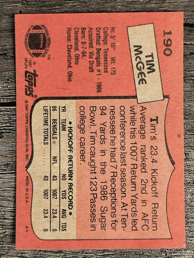 1987 Topps #190 Tim McGee RC