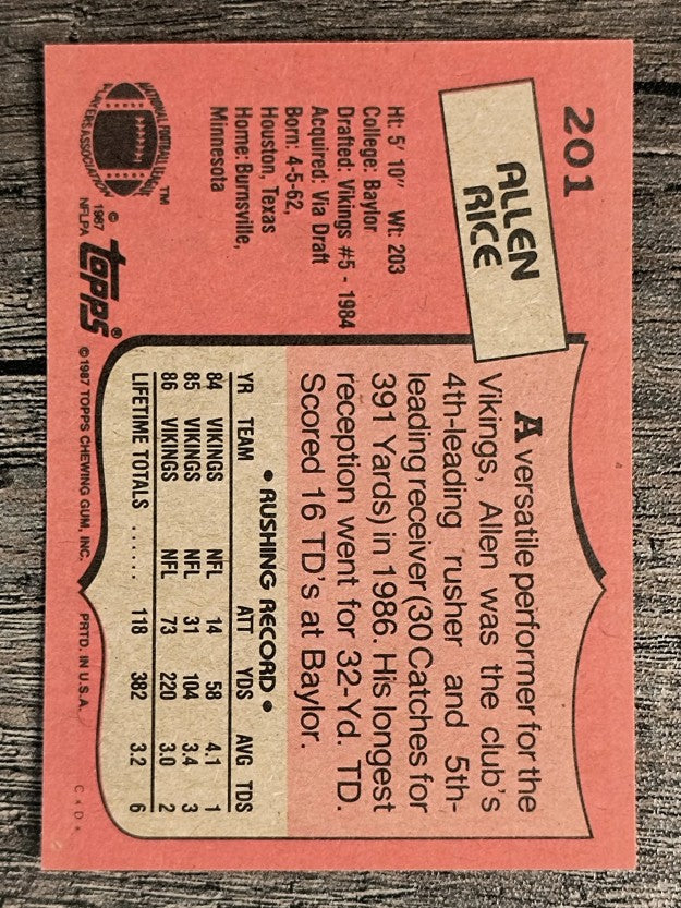 1987 Topps #201 Allen Rice