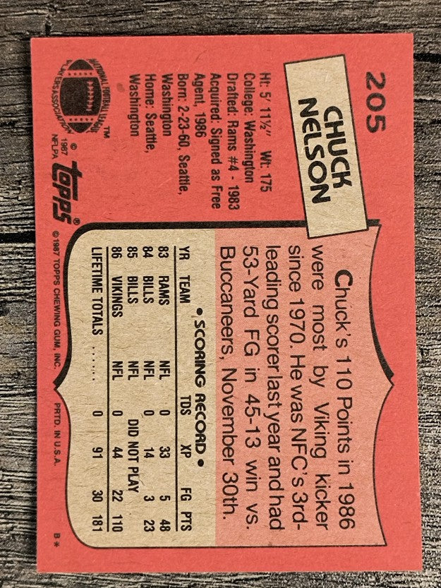 1987 Topps #205 Chuck Nelson RC