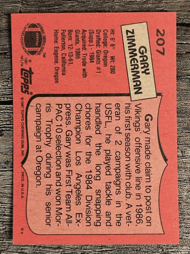 1987 Topps #207 Gary Zimmerman RC