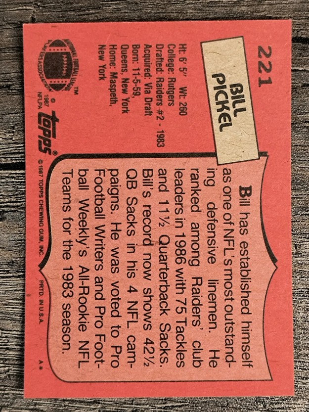 1987 Topps #221 Bill Pickel