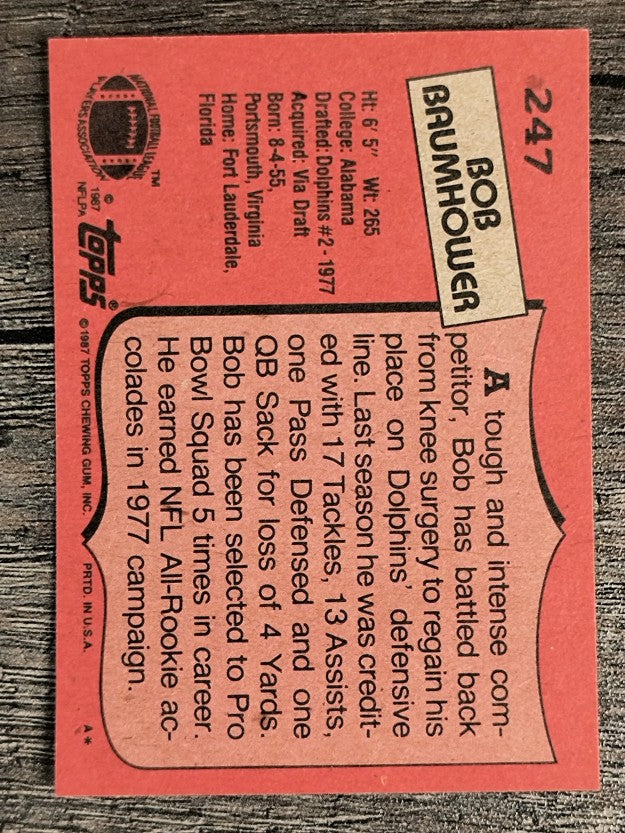 1987 Topps #247 Bob Baumhower