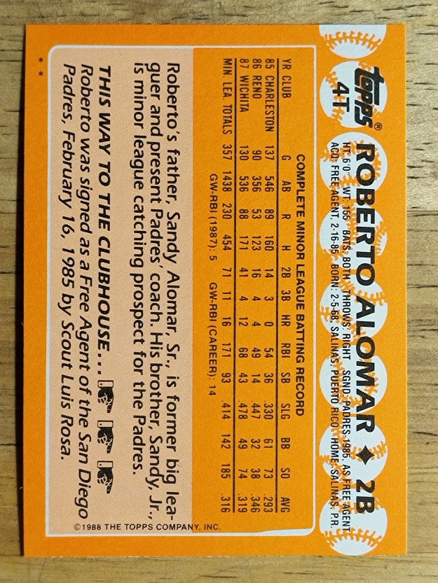 1988 Topps Traded #4T Roberto Alomar XRC