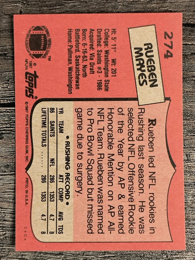 1987 Topps #274 Rueben Mayes RC