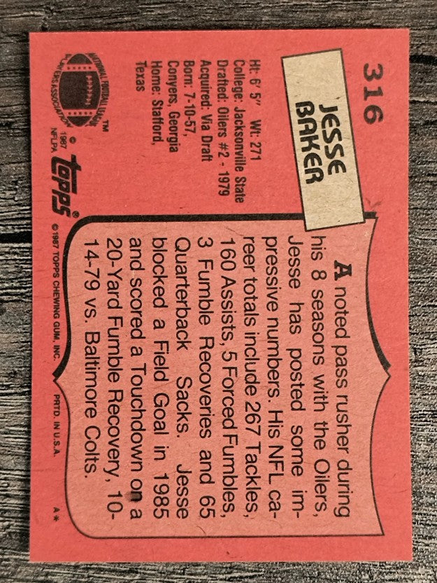 1987 Topps #316 Jesse Baker