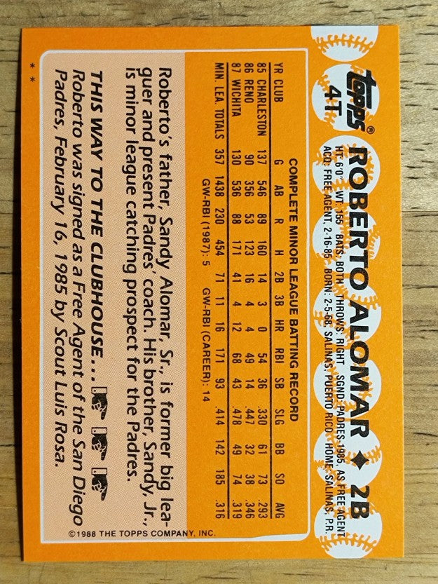 1988 Topps Traded #4T Roberto Alomar XRC