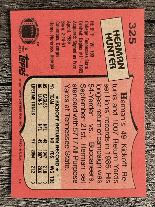 1987 Topps #325 Herman Hunter