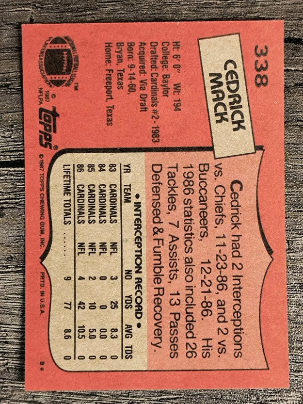 1987 Topps #338 Cedric Mack RC