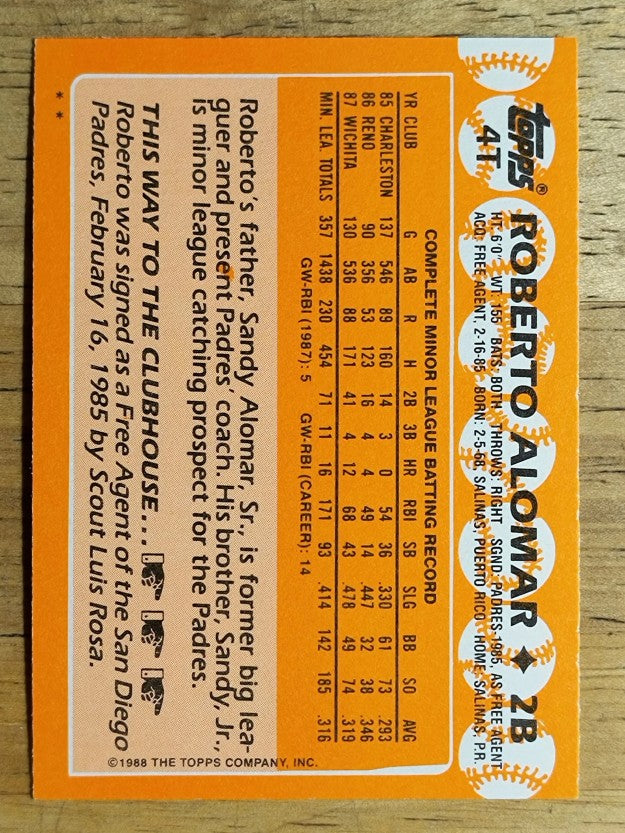 1988 Topps Traded #4T Roberto Alomar XRC