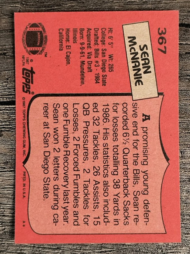 1987 Topps #367 Sean McNanie