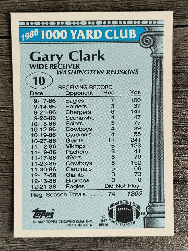 1987 Topps 1000 Yard Club #10 Gary Clark