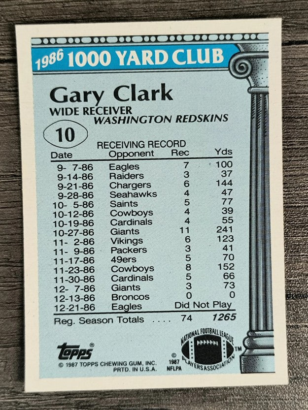 1987 Topps 1000 Yard Club #10 Gary Clark