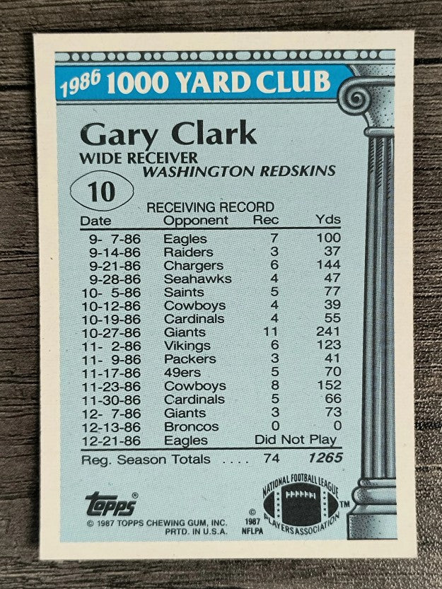 1987 Topps 1000 Yard Club #10 Gary Clark