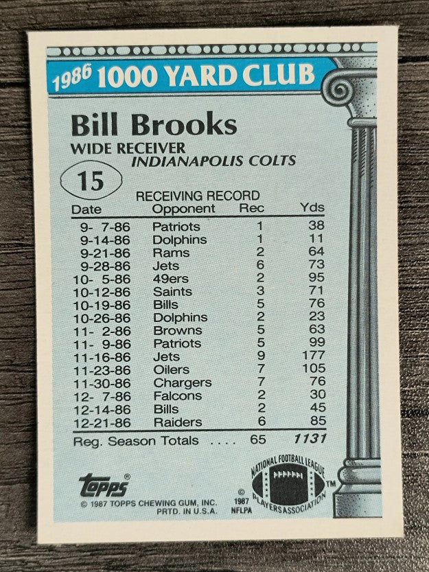 1987 Topps 1000 Yard Club #15 Bill Brooks