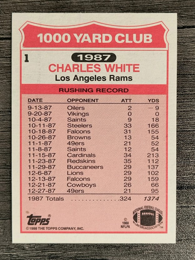 1988 Topps 1000 Yard Club #1 Charles White