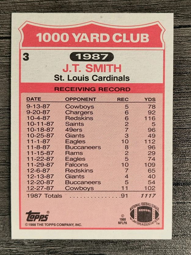 1988 Topps 1000 Yard Club #3 J.T. Smith
