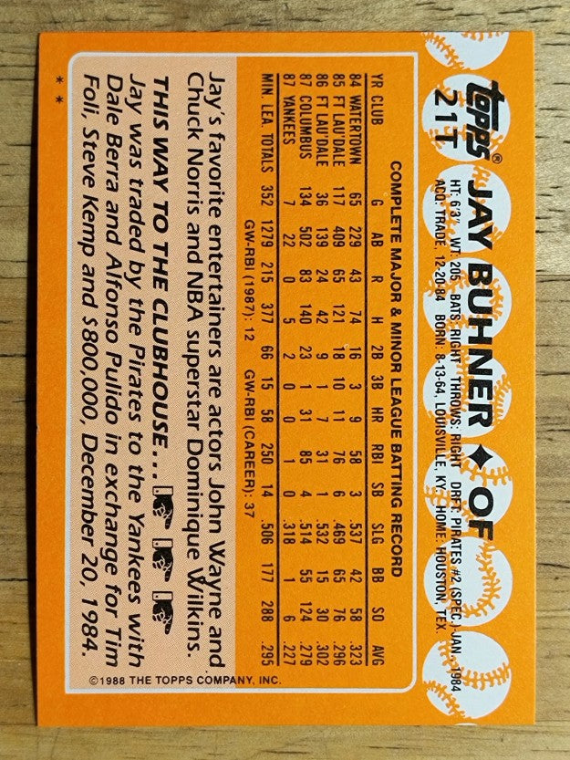 1988 Topps Traded #21T Jay Buhner XRC