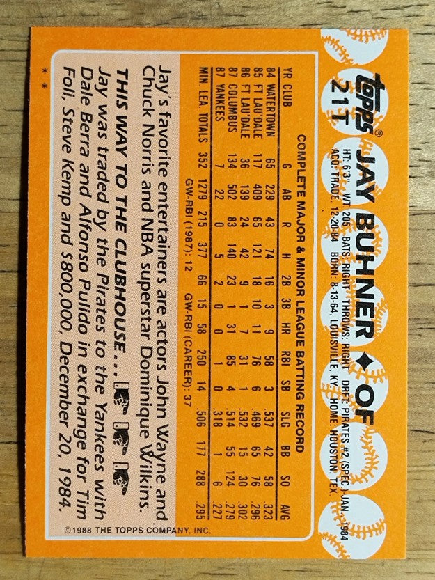 1988 Topps Traded #21T Jay Buhner XRC