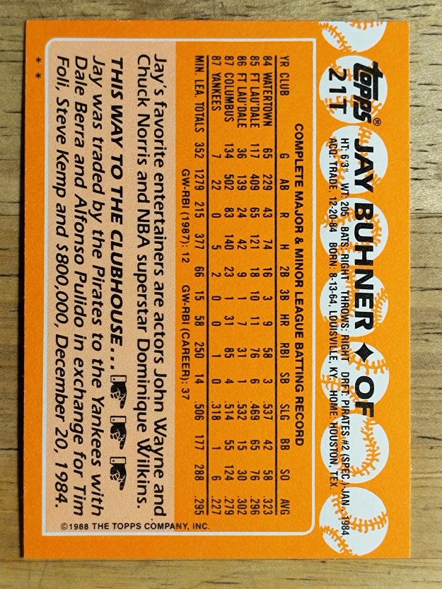 1988 Topps Traded #21T Jay Buhner XRC