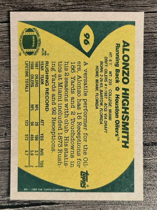 1989 Topps #96 Alonzo Highsmith