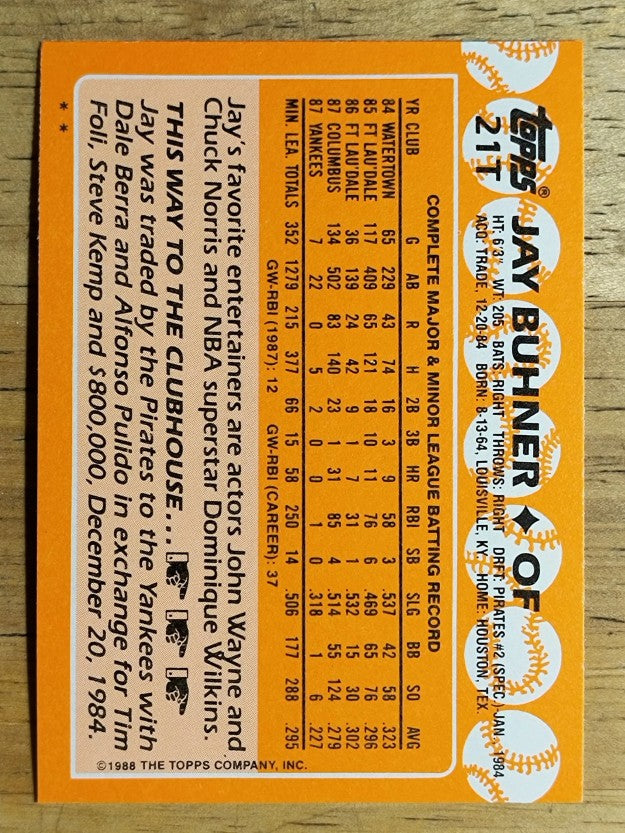 1988 Topps Traded #21T Jay Buhner XRC