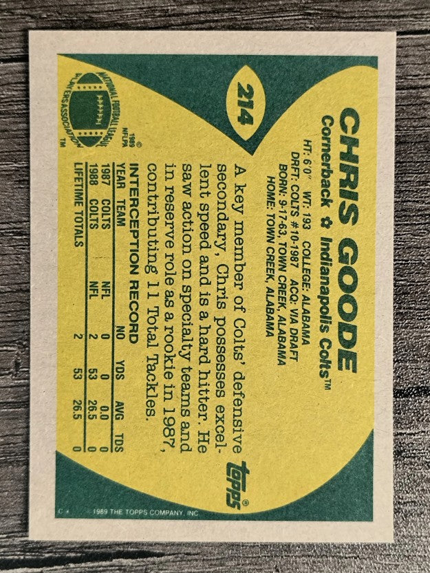 1989 Topps #214 Chris Goode RC