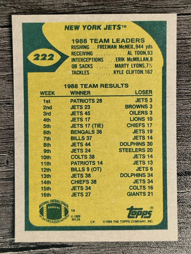 1989 Topps #222 Jets Team/Ken O'Brien Surveys/Scene