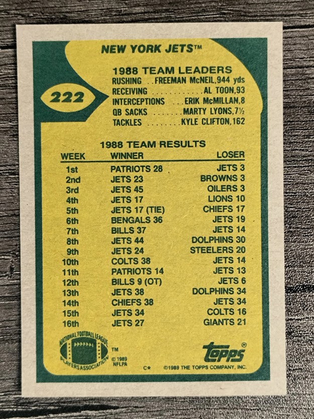 1989 Topps #222 Jets Team/Ken O'Brien Surveys/Scene