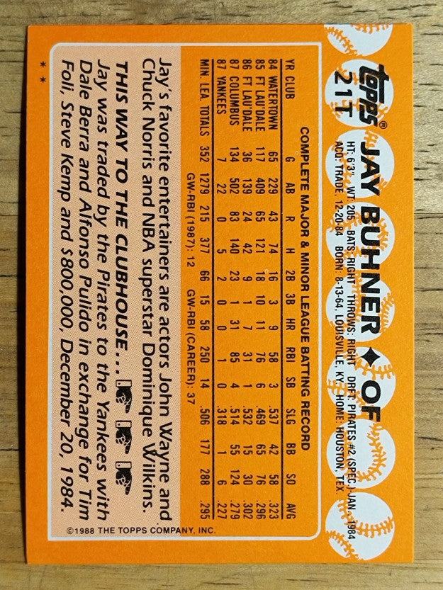 1988 Topps Traded #21T Jay Buhner XRC