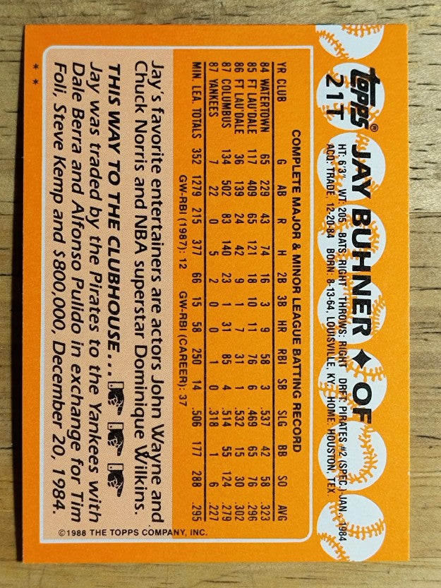 1988 Topps Traded #21T Jay Buhner XRC