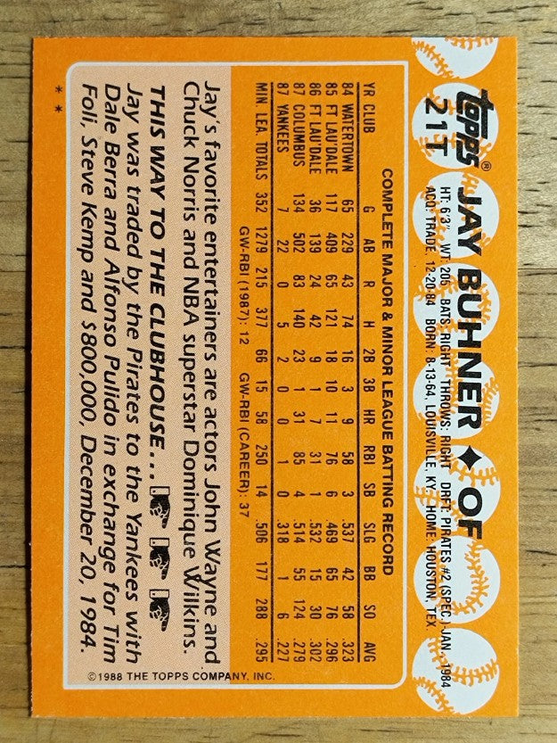 1988 Topps Traded #21T Jay Buhner XRC
