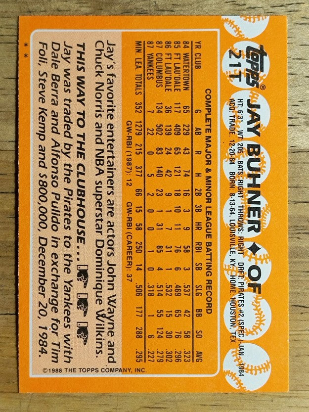 1988 Topps Traded #21T Jay Buhner XRC