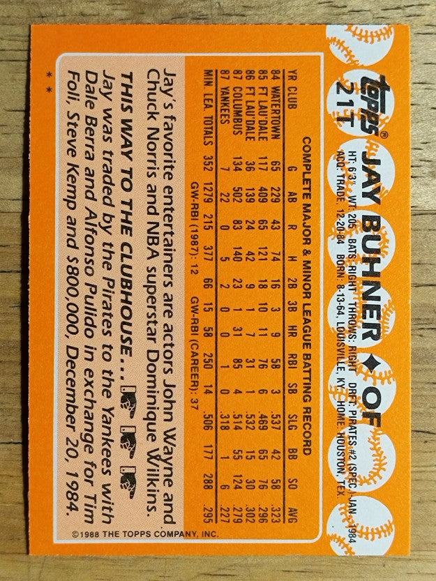 1988 Topps Traded #21T Jay Buhner XRC