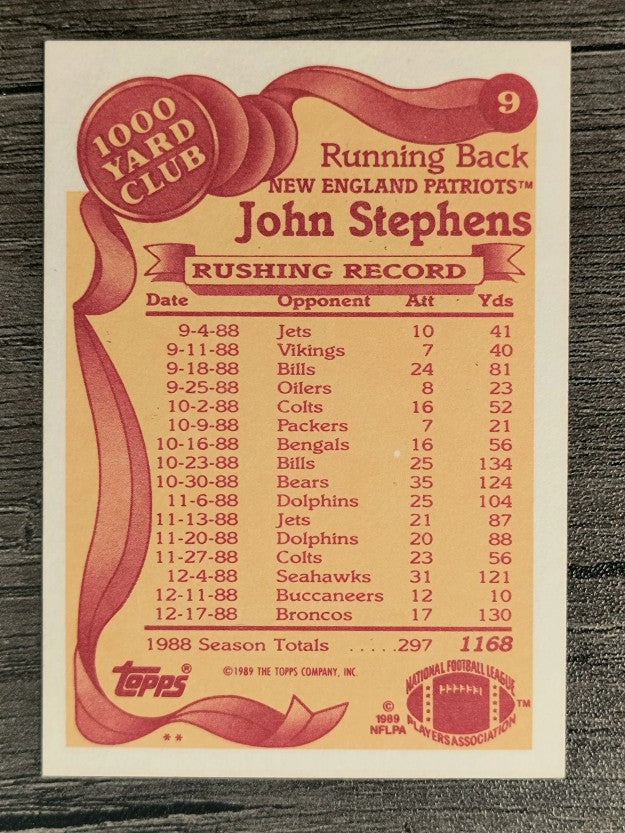 1989 Topps 1000 Yard Club #9 John Stephens