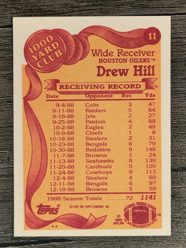 1989 Topps 1000 Yard Club #11 Drew Hill
