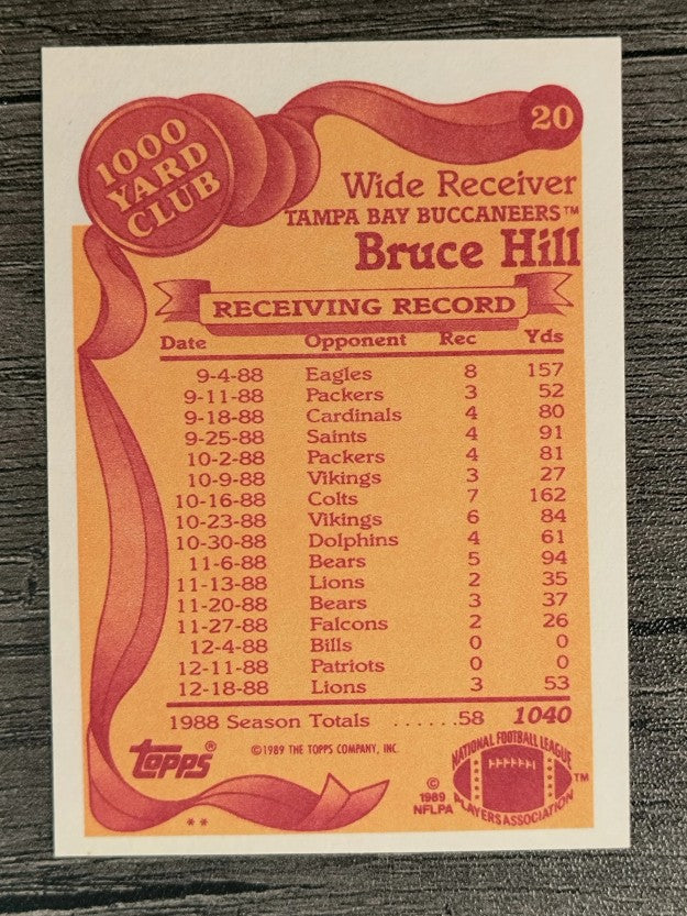 1989 Topps 1000 Yard Club #20 Bruce Hill