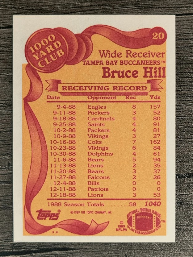 1989 Topps 1000 Yard Club #20 Bruce Hill