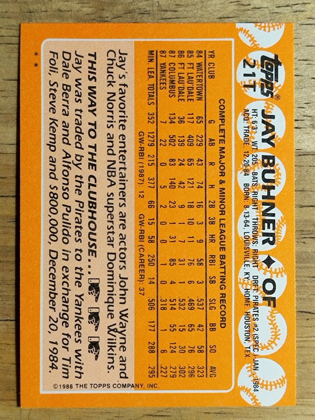 1988 Topps Traded #21T Jay Buhner XRC