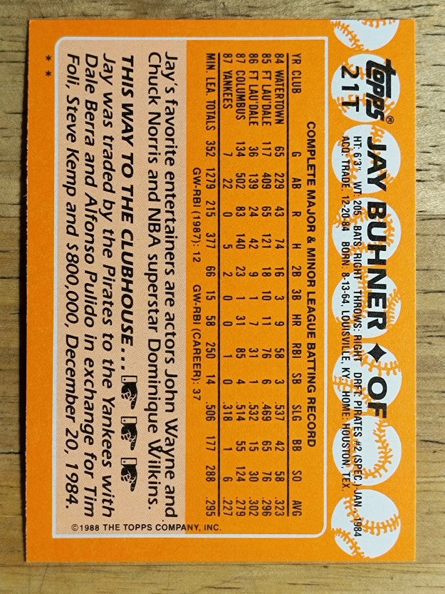 1988 Topps Traded #21T Jay Buhner XRC