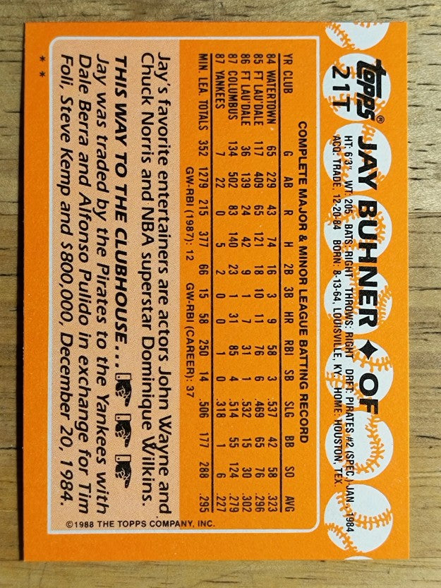 1988 Topps Traded #21T Jay Buhner XRC