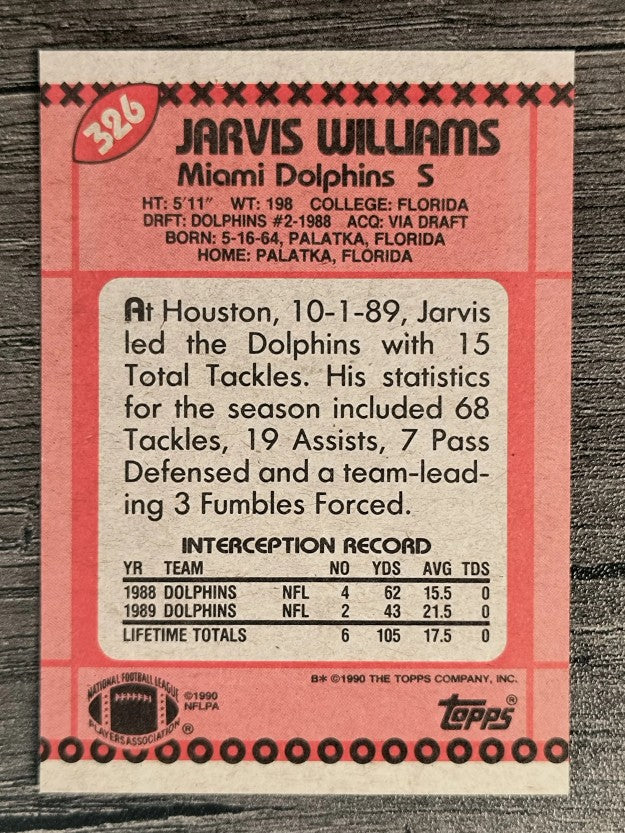 1990 Topps #326 Jarvis Williams