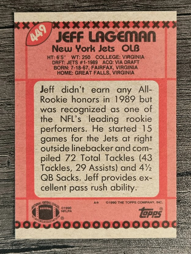 1990 Topps #449 Jeff Lageman