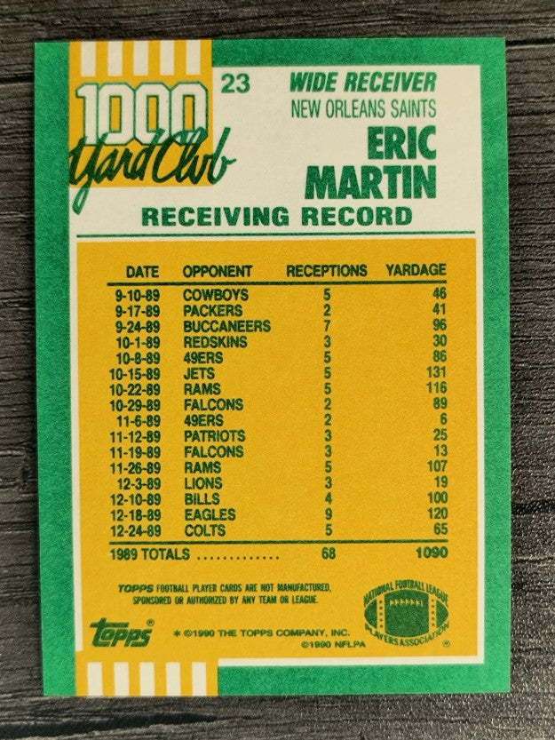 1990 Topps 1000 Yard Club Disclaimer Back #23 Eric Martin