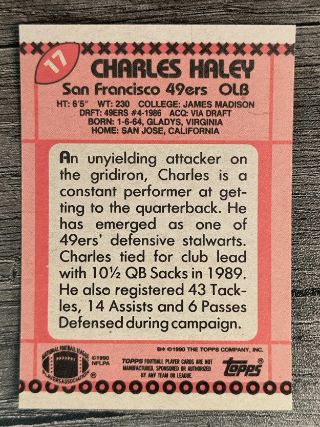 1990 Topps Disclaimer Back #17 Charles Haley