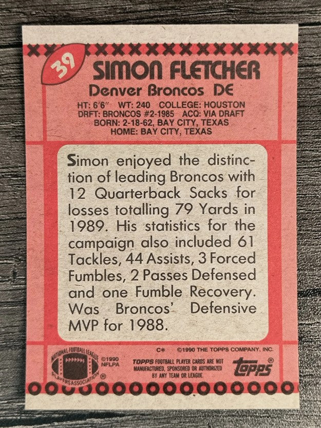 1990 Topps Disclaimer Back #39 Simon Fletcher