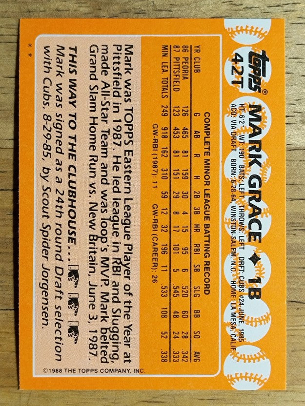 1988 Topps Traded #42T Mark Grace XRC