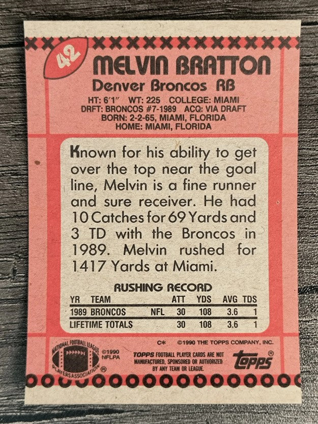 1990 Topps Disclaimer Back #42 Melvin Bratton RC